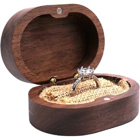 Wooden Ring Box, Retro Oval Ring Box Proposal Ring Box with Magnetic, Elegant Ring Holder Box Wedding Ring Box for Wedding, Engagement, Proposal, Ceremony (white)