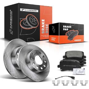 A-Premium 10.23 inch(259.8 mm) Rear Drilled and Slotted Disc Brake Rotors + Ceramic Pads Kit Compatible with Select Audi and Volkswagen Models - A3/ A3 Quattro 2008, Golf 2010, For Jetta, Rabbit