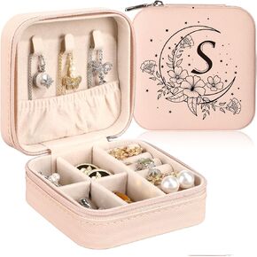 RUMIA Personalized Jewelry Box Pink Initial M Small Travel Jewelry Case for Girls Women Teen Christmas Gifts Portable Mini Jewelry Holder Organizer for Xmas Birthday Graduation Bridesmaid Party Favor in Kuwait