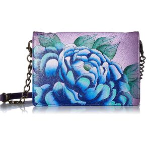Anna by Anuschka Women's Hand-Painted Genuine Leather Flap Organizer Wallet - Precious Peony Eggplant