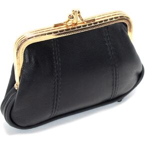 Women Soft 100% Leather Mini Wallet ID Credit Cards Cash Coin Holder Case Organizer Purse Framed & Zipper Closures -BLACK