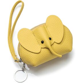 Leather Coin Purse Leather Elephant Keychain Wallet Small Coin Pouch with Keychain Leather Wallet Cute Elephant Gifts for Girls Women