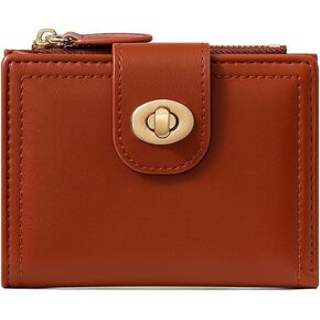 Small Wallet for Women Girls Aesthetic Bifold RFID Blocking Cute Card Holder Leather Mini Short Purse with Zipper Coin Pocket-Flower Lock -red