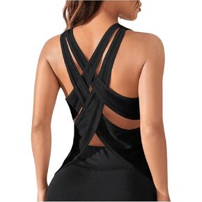 SweatyRocks Women's Backless Criss Cross Cut Out Sleeveless Crewneck Gym Yoga Tops Shirts