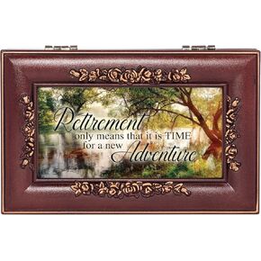 Cottage Garden Retirement Wooded Pond Scene Rose Wood Finish Jewelry Music Box Plays Canon in D