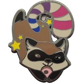 Bisexual Pride Raccoon Pin | Chibi Trash Panda Hard Enamel Lapel Pin with Bi Pride Stripes on Tail
