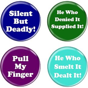 Fart Humor Funny Phrases 1.5" Pinback Buttons 4 Pack