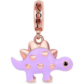 GNOCE Dinosaur Charm Pendant Sterling Silver Purple/Green Enamelled Dinosaur Pendant Charm Fit Bracelet/Necklace Charm for Women (Green Dinosaur)