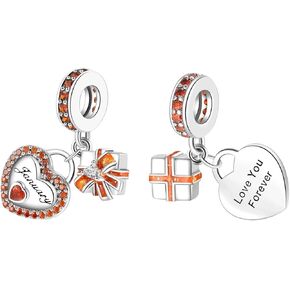 Birthstone Charms for Bracelet 925 Sterling Silver Heart Gift Box Dangle Pendants Birthday Mother's Day Christmas Jewelry Gifts For Women