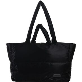 Puffer Tote Bag for Women Quilted Shoulder Bags Puffy Purse Handbag Winter Down Padding Lattice Satchel Purse White