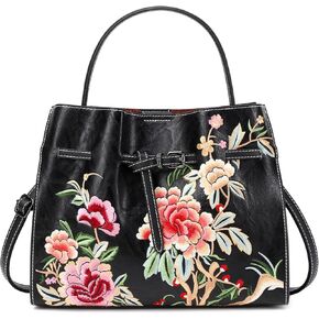 Floral Embroidered Purses for Women Vegan Leather Tote Bag Woman Handbags Ladies Shoulder Bags Chinese Style