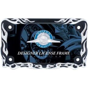 United Pacific 50129 Die-Cast Black w/Chrome Tribal Flame License Plate Frame Holder for Motorcycles, Motorcycle Accessories - 1 Unit