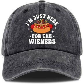 I'm Just Here for The Wieners,Funny Baseball Cap,Funny Trucker Hat,Hot Dog Hat,Funny Hats,Vintage Caps,Funny Vintage Cotton Washed Baseball Caps,One Size Black