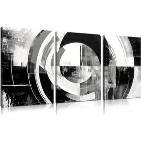 Black and White Abstract Canvas Wall Art for Living Room Bedroom Bathroom Home office Modern Framed Canvas Prints Abstract Circle Picture Artwork Size 12x16x3p