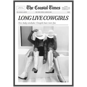 Bwodke Cowgirl New York News Canvas Wall Art Print Poster Hot Girls Disco Black and White Retro Picture Fashion Art Aesthetic Preppy Wall Decor Painting Bar Cart (Black and White, 12x16in Unframed)