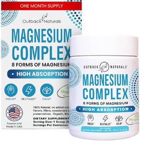 Magnesium Complex Powder - 8 Types of Magnesium with Magtein for Brain Health, Relaxation & Superior Absorption - 420 mg Elemental Magnesium, 30 Servings, Unflavored from Outback Naturals