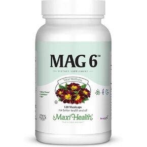 Maxi Health MAG 6 - Magnesium (as Magnesium Oxide, Glycinate) with Vitamin B6 - Migraine, Muscle Cramps, Kidney Stone Support - Magnesium Supplement for Women & Men - 120 Capsules - Kosher