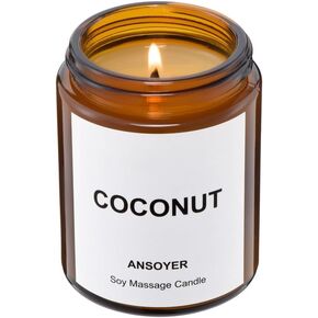 Massage Oil Candle, Romantic Gift SPA Use Home Scented Candle Body Oil, Ultra Hydrating Body Care with Soybean Oil, 4.5oz (Coconut)