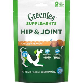 Greenies Hip & Joint Soft Chew, Dog Joint Supplement with Chondroitin and Glucosamine for Dogs, Joint Support Supplements, Chicken Flavor, 80-Count Tub, Pack of 2