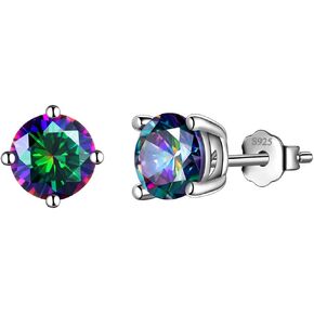 Aurora Tears Mystic-topaz Rainbow Studs Earrings Men 925 Sterling Silver Women Small Stud Crystal Cubic Zirconia Minimalist Stud Earring Girls Dating Jewelry Boys Gift