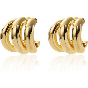 Silver and Gold Triple Hoops Earrings for Women Trendy Two Tone Hoop 18K Chunky Gold Earrings
