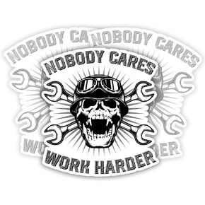 SODAVA (Set of 3) Nobody Cares Work Harder Sticker Inspirational Quote Stickers Skull Mechanic Engineer Stickers Funny Mechanic Stickers Gift Decoration for Hard Hat Laptop Stickers 3x4 inch