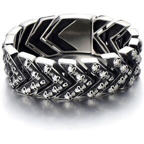 COOLSTEELANDBEYOND Gothic Retro Style Mens Large Stainless Steel Link Chain Bracelet with Skulls