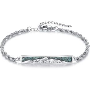 Abalone Shell Bar Pendant Bracelet Mountain Bracelet 925 Sterling Silver Mountain Jewelry for Women Men Friends Birthday Holiday Graduation Anniversary Valentine's Day