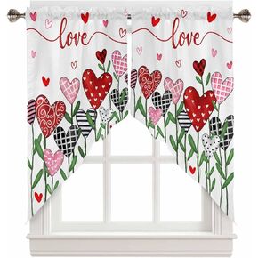 Valentine's Day Swag Valances for Windows Love Swag Kitchen Curtains Pink Red Heart Window Valance Curtains 2 Panel Topper Curtains for Kitchen Living Room Bedroom Bathroom Valentines Holiday 28"x36"