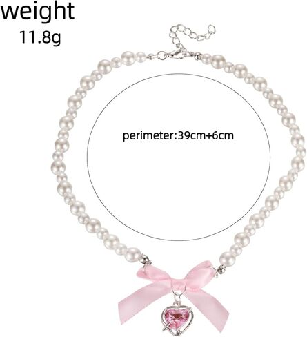 Bow Heart Pendant Pearl Necklace for Women Cute 14k Gold Plated Heart Pearl Adjustable Choker Fashion Accessories Jewelry in Saudi Arabia