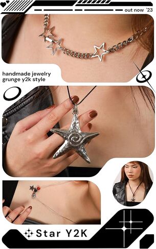 Hippie Indie Silver Star Pendant Necklaces Grunge Aesthetic Y2K Necklace Chokers for Women in Kuwait