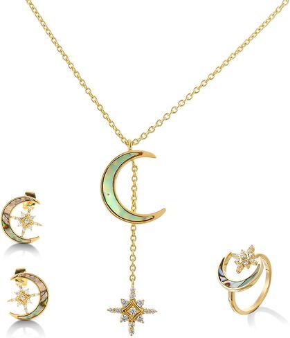Jewelry Set for Women Zirconia Crystals Necklace Dangle Earrings Bracelet Ring Set Quality Sun Moon Star Solid 925 Sterling Silver Fashion Gift Trendy Jewelry Set in Saudi Arabia