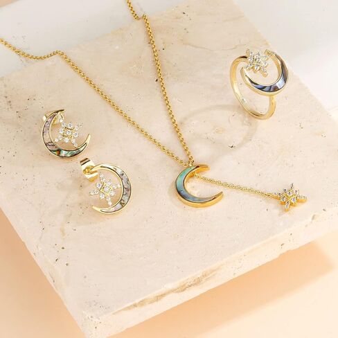 Jewelry Set for Women Zirconia Crystals Necklace Dangle Earrings Bracelet Ring Set Quality Sun Moon Star Solid 925 Sterling Silver Fashion Gift Trendy Jewelry Set in Saudi Arabia