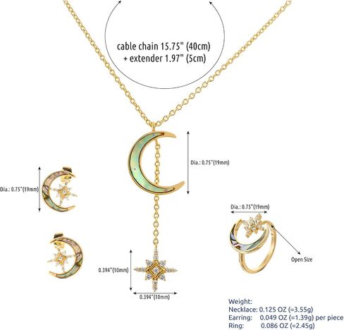 Jewelry Set for Women Zirconia Crystals Necklace Dangle Earrings Bracelet Ring Set Quality Sun Moon Star Solid 925 Sterling Silver Fashion Gift Trendy Jewelry Set in Saudi Arabia