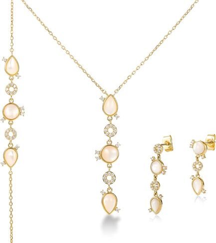 Jewelry Set for Women Zirconia Crystals Necklace Dangle Earrings Bracelet Ring Set Quality Sun Moon Star Solid 925 Sterling Silver Fashion Gift Trendy Jewelry Set in Saudi Arabia