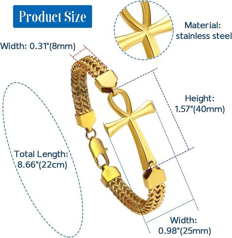 OIDEA Egyptian Ankh Cross Bracelet for Men: Double Row Braided Franco Chain Bracelet Key of Life Stainless Steel Mens Bracelet Protection Amulet Jewelry Gift in Saudi Arabia