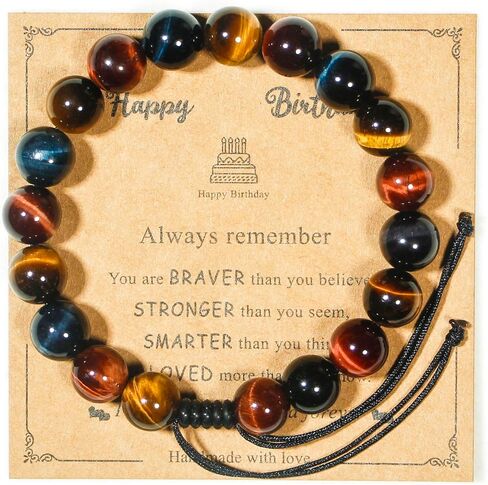 Happy Birthday Gifts muticolor Red Blue Golden Tiger Eye Bracelet for presents with Gift Box Card set,16 18 21 30 35 40 45 50 55 60 65 70 75 80 85 90 95 100 th years old in Saudi Arabia