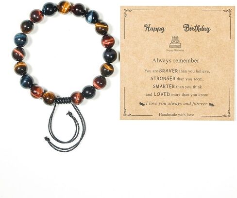 Happy Birthday Gifts muticolor Red Blue Golden Tiger Eye Bracelet for presents with Gift Box Card set,16 18 21 30 35 40 45 50 55 60 65 70 75 80 85 90 95 100 th years old in Saudi Arabia