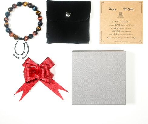 Happy Birthday Gifts muticolor Red Blue Golden Tiger Eye Bracelet for presents with Gift Box Card set,16 18 21 30 35 40 45 50 55 60 65 70 75 80 85 90 95 100 th years old in Saudi Arabia