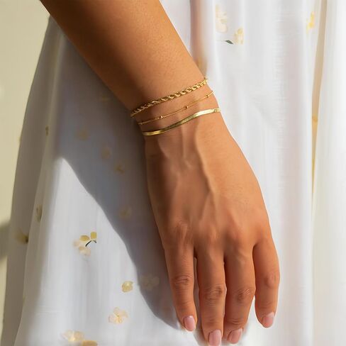 6 Pcs Gold Bracelets for Women Gifts Trendy 14K Dainty Gold Plated Stackable Adjustable Stack Set Waterproof Cuban Link Paperclip Chain Women's Fashion Thin Jewelry in Saudi Arabia