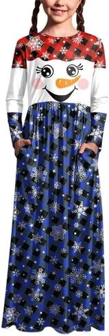 BesserBay Christmas Girls Plaid Long Sleeve Maxi Dress with Side Pockets 5-14 Years in Saudi Arabia