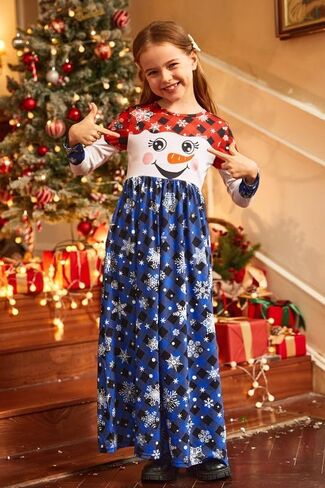 BesserBay Christmas Girls Plaid Long Sleeve Maxi Dress with Side Pockets 5-14 Years in Saudi Arabia