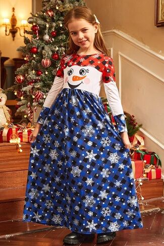 BesserBay Christmas Girls Plaid Long Sleeve Maxi Dress with Side Pockets 5-14 Years in Saudi Arabia