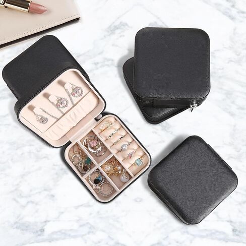 Travel Jewelry Box Small Jewelry Organizer Multi-functional Mini Travel Case Holder for Girls Women Stud Earrings, Rings, Necklaces, Pendant, Bracelets Storage, 1PC Black in Saudi Arabia
