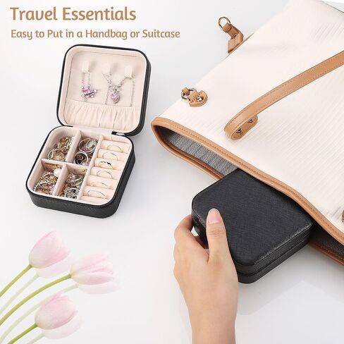 Travel Jewelry Box Small Jewelry Organizer Multi-functional Mini Travel Case Holder for Girls Women Stud Earrings, Rings, Necklaces, Pendant, Bracelets Storage, 1PC Black in Saudi Arabia