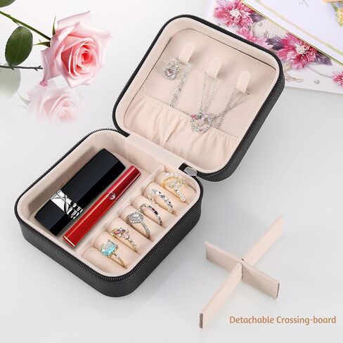 Travel Jewelry Box Small Jewelry Organizer Multi-functional Mini Travel Case Holder for Girls Women Stud Earrings, Rings, Necklaces, Pendant, Bracelets Storage, 1PC Black in Saudi Arabia