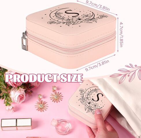 RUMIA Personalized Jewelry Box Pink Initial M Small Travel Jewelry Case for Girls Women Teen Christmas Gifts Portable Mini Jewelry Holder Organizer for Xmas Birthday Graduation Bridesmaid Party Favor in Kuwait