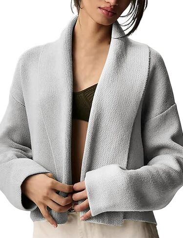 Womens Cropped Cardigan Sweaters Chunky Knit Shawl Collar Sweater Jacket Trendy Fall Winter Cardigans in Kuwait
