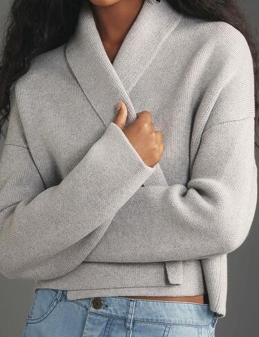 Womens Cropped Cardigan Sweaters Chunky Knit Shawl Collar Sweater Jacket Trendy Fall Winter Cardigans in Kuwait