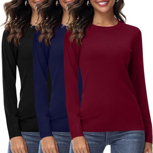 Ficerd 3 Pack Viscose Women's Sweaters Crew Neck Long Sleeve Pullover Tops for Women Lightweight Sweater in Saudi Arabia